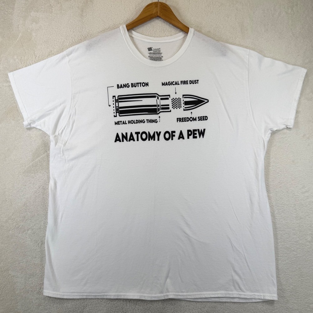 Hanes Anatomy of a Pew Graphic T-Shirt Mens 3XL White Cotton Bullet Humor Tee